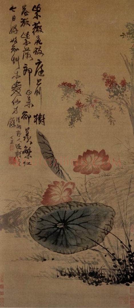 1697年 石涛 《荷花紫薇图》 书画作品