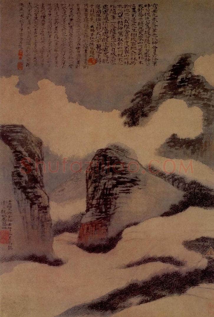1702年 石涛 《设色云山图》 书画作品