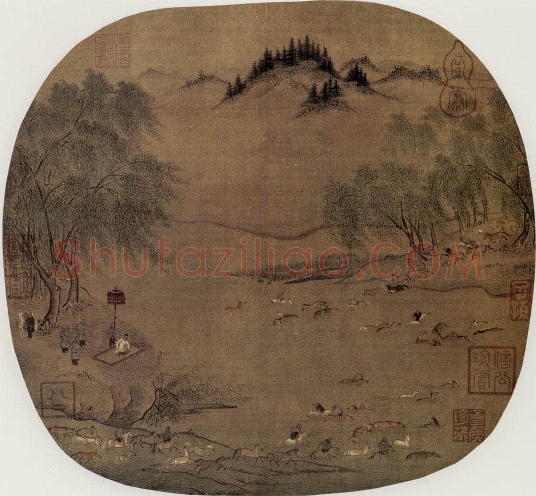 南宋 陈居中 《柳塘牧马图》 书画作品