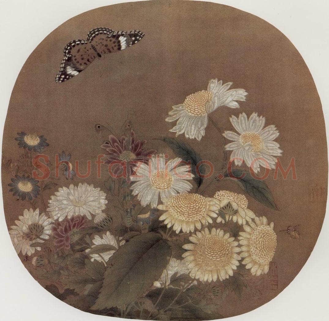 南宋 朱绍宗 菊丛飞碟图 书画作品