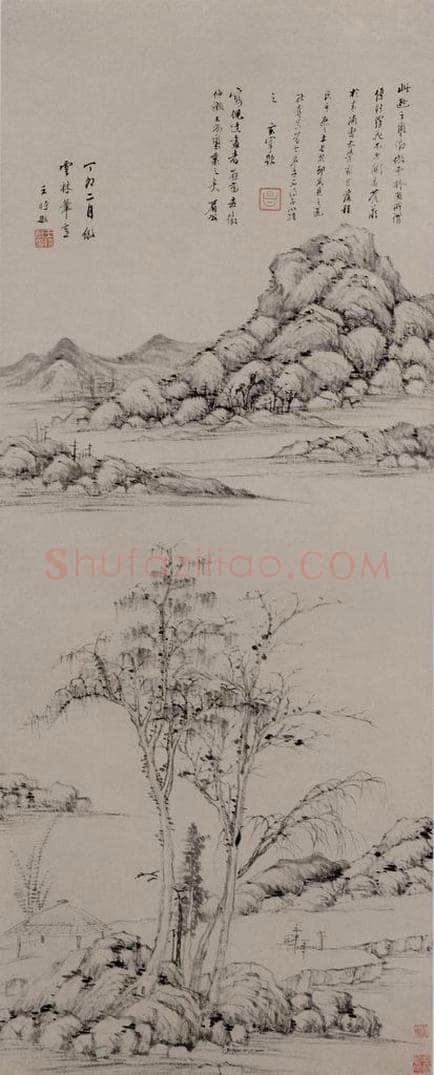 明 王时敏 《仿倪瓒山水图轴》 书画作品