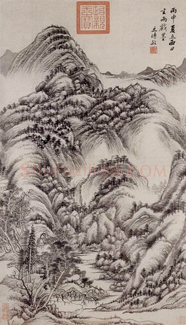明 王时敏 《陡壑密林图轴》 书画作品