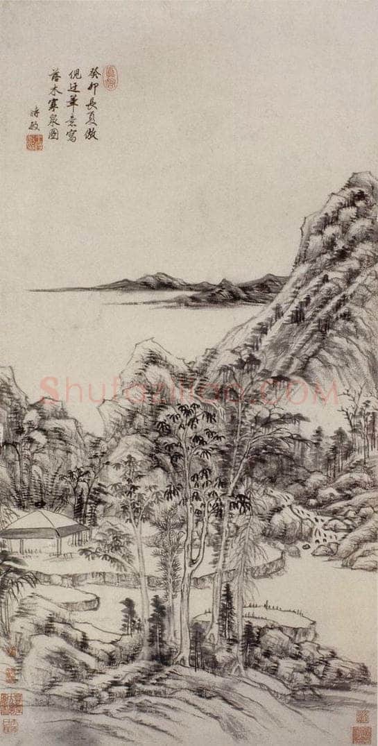 明 王时敏 《落木寒泉图轴》 书画作品