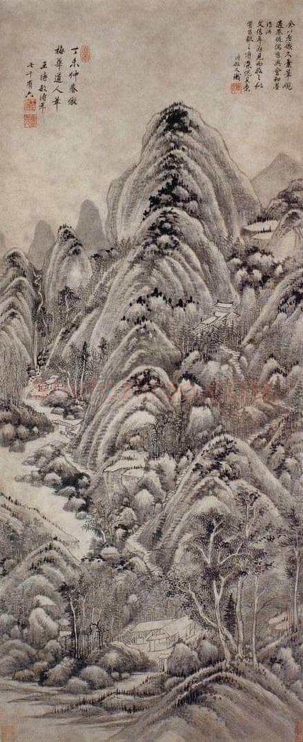 明 王时敏 《仿梅道人山水图轴》 书画作品