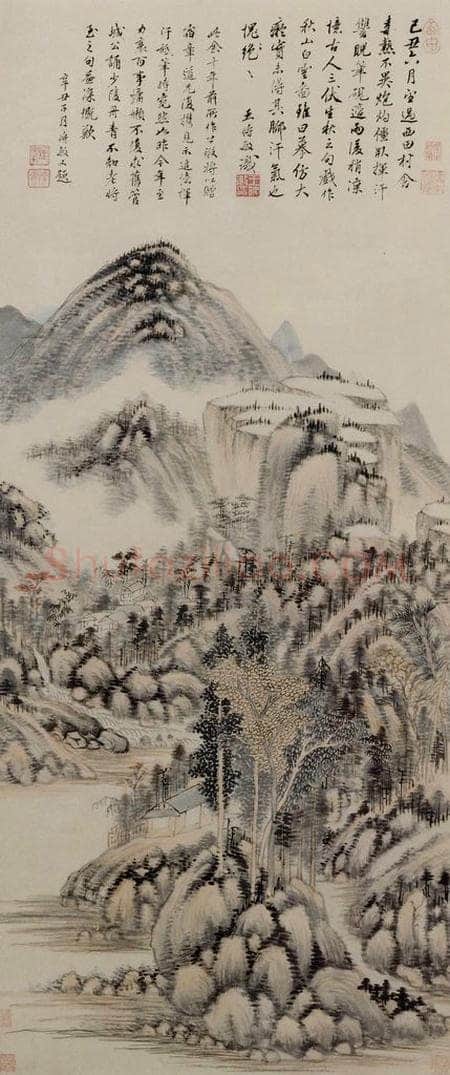 明 王时敏 《秋山白云图轴》 书画作品