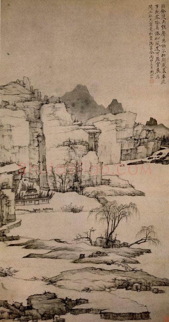 清 弘仁 《雨后春深图轴》 书画作品
