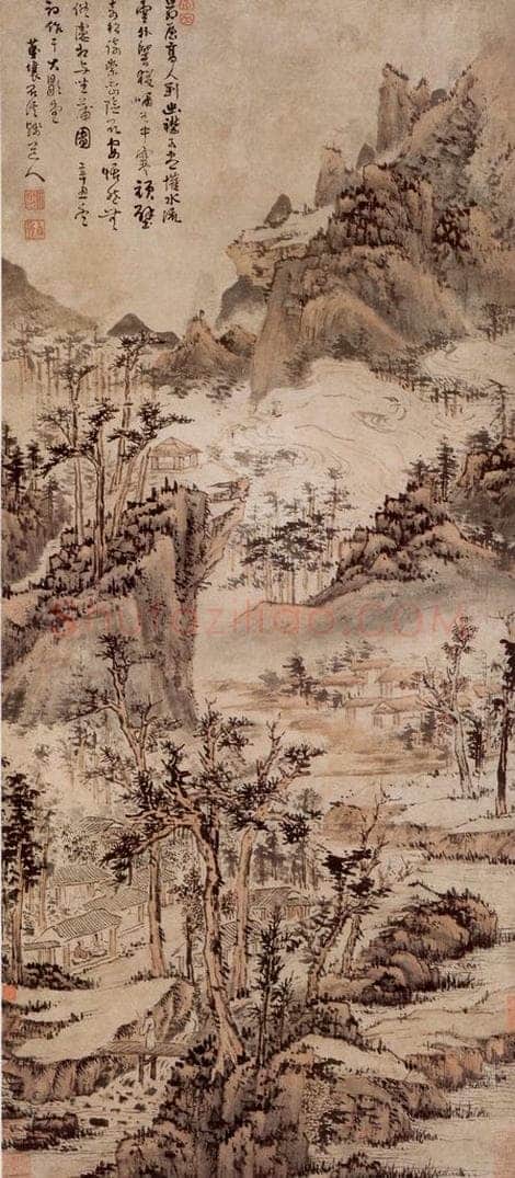 清 髠残 《茅屋白云图轴》 书画作品