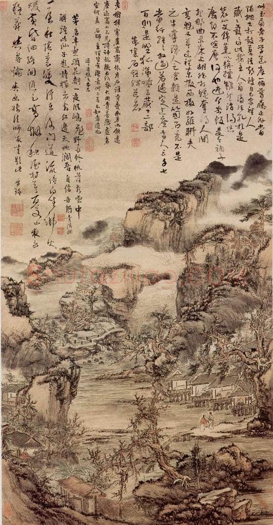 清 髠残 《深山茅店图轴》 书画作品