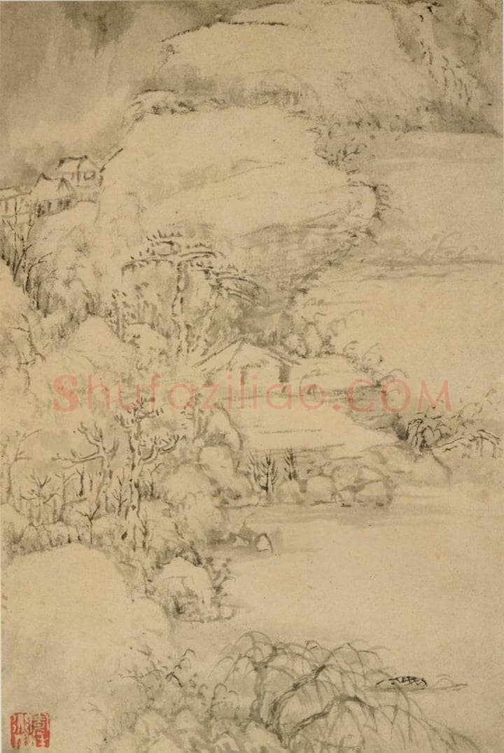 清 髠残 《山水册》 书画作品