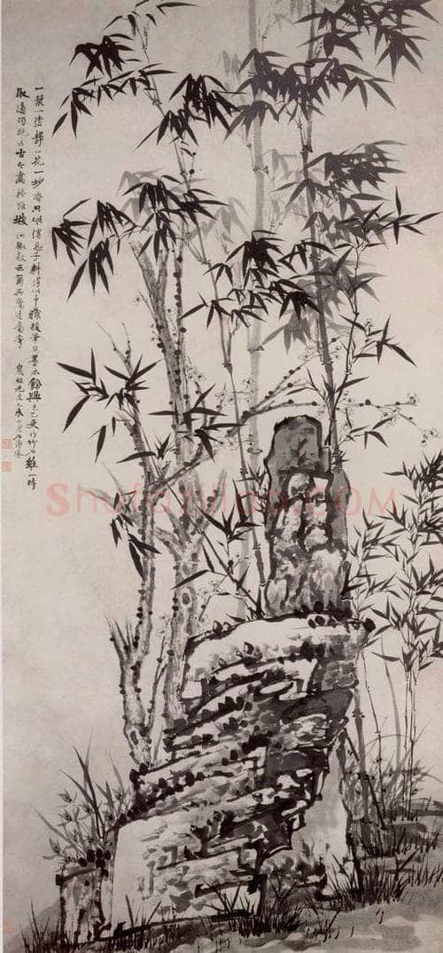 清 石涛 《竹石梅花图轴》 书画作品