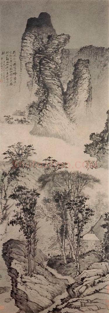 清 石涛 《山窗研读图轴》 书画作品
