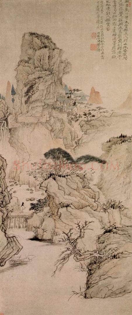 清 石涛 《细雨虬松图轴》 书画作品