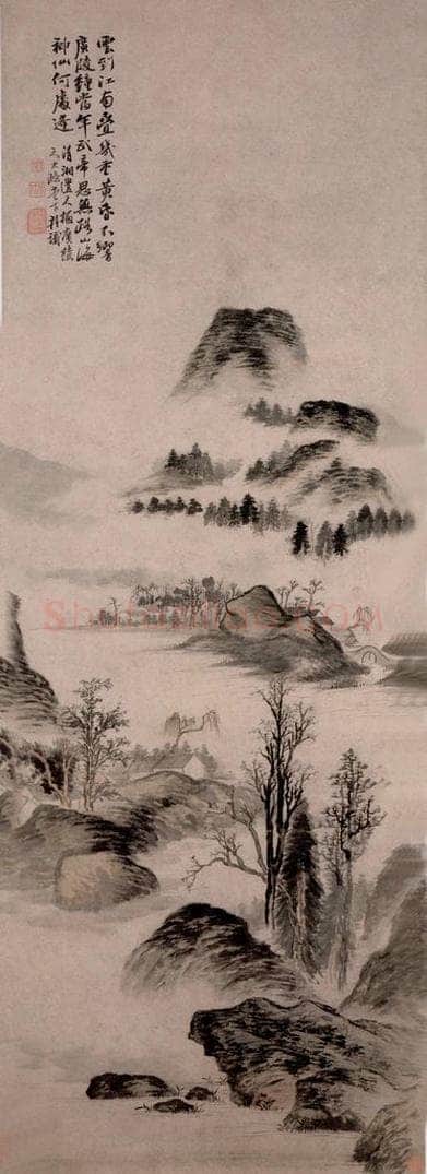 清 石涛 《云到江南图轴》 书画作品