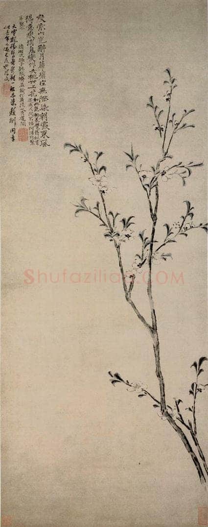清 石涛 《夭桃图轴》 书画作品