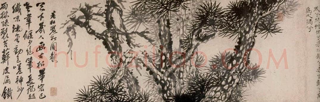 清 石涛 《芝松图卷》 书画作品