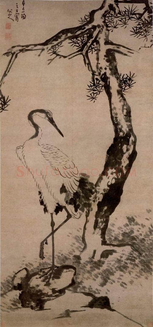 清 朱耷 《松鹤图轴》 书画作品