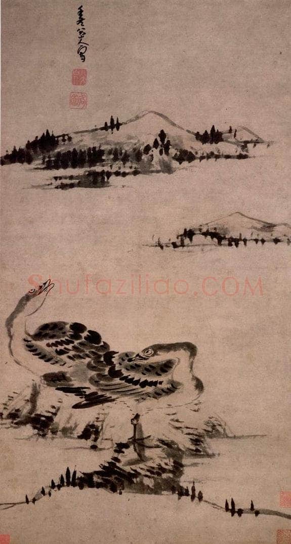 清 朱耷 《双棲图轴》 书画作品