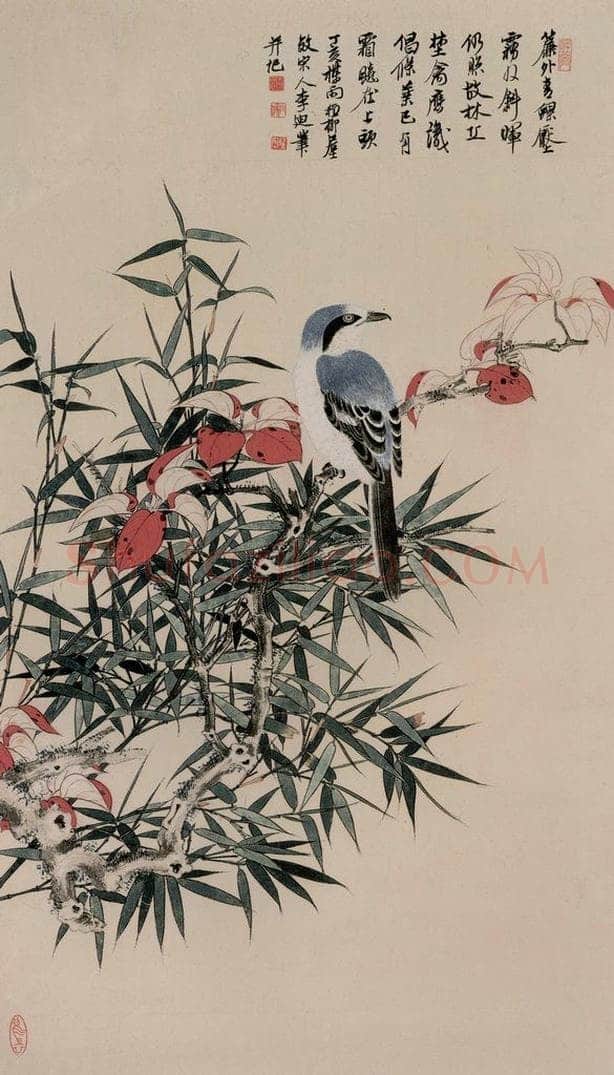 1947年 谢稚柳 《枫叶竹禽图》 书画作品