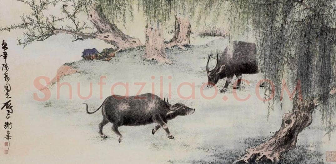 1978年 谢稚柳 柳荫双中图 书画作品