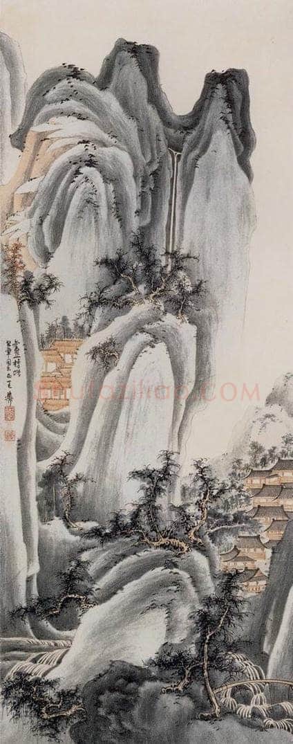 50年代 谢稚柳 《重峦楼阁图》 书画作品