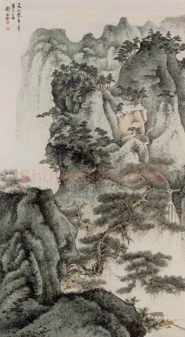 1960年 谢稚柳 荡舟听泉图 书画作品