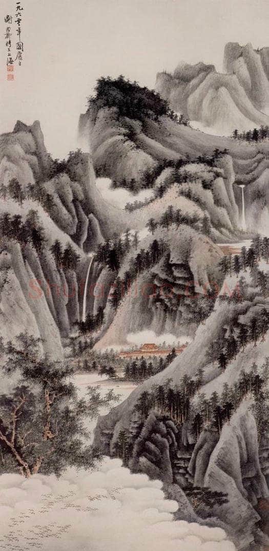 1960年 谢稚柳 青绿山水图 书画作品