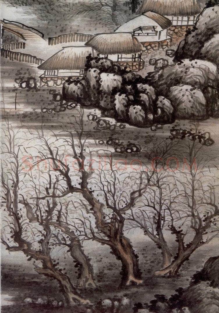 清 龚贤 《渔村夕照图轴》 书画作品
