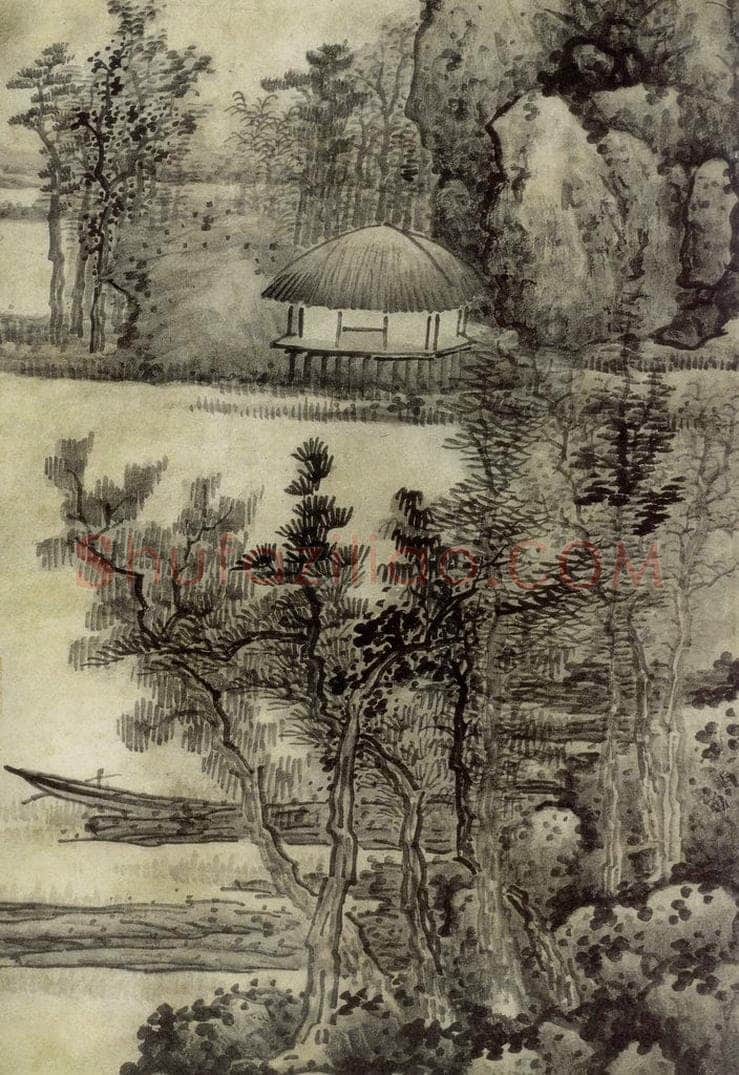 清 龚贤 《溪山草阁图轴》 书画作品