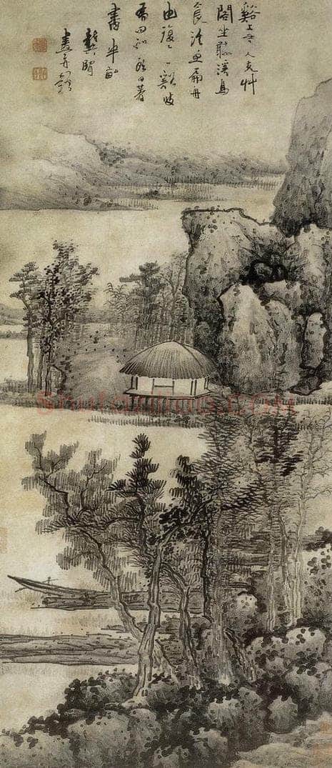 清 龚贤 《溪山草阁图轴》 书画作品
