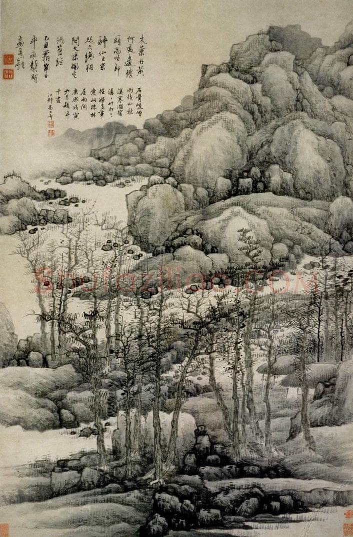 清 龚贤 《木叶丹黄图轴》 书画作品