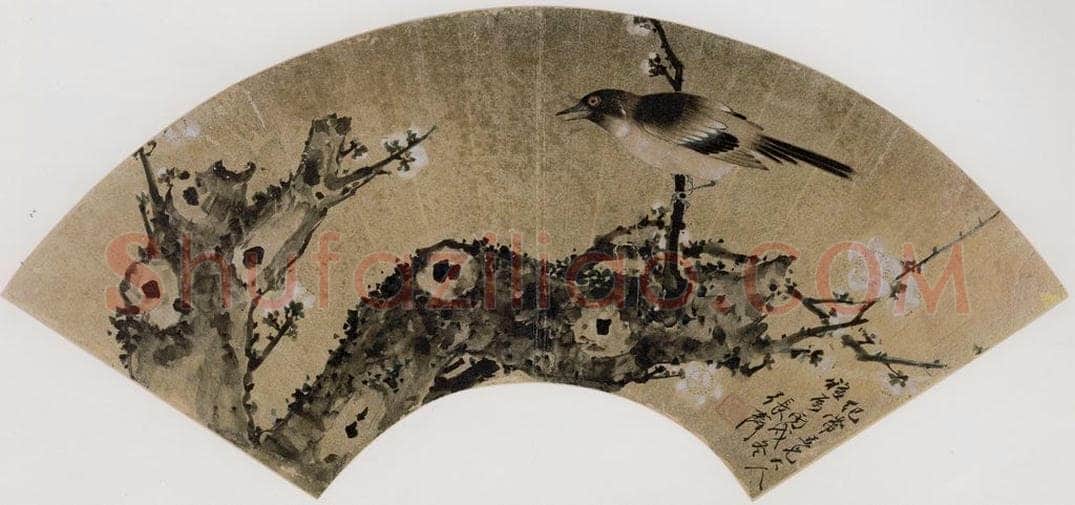清 张嘉谟 《梅鸟图扇面》 书画作品