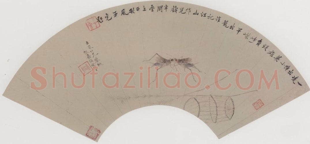 清 张嘉谟 《斗蟋图扇面》 书画作品