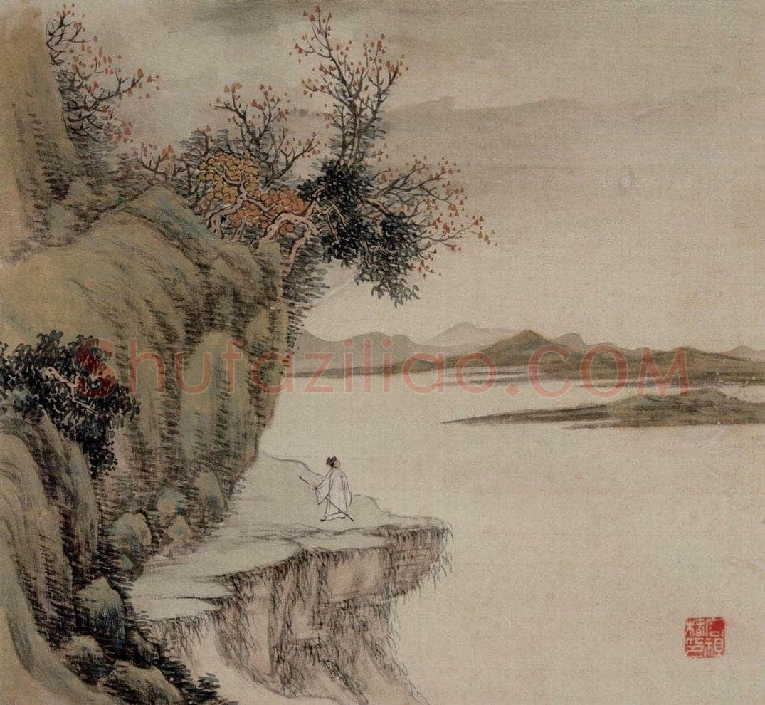 清 容祖椿 《秋野行吟图册页》 书画作品