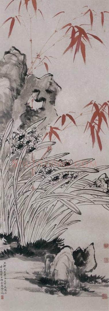 清 李凤廷 《水仙竹石图轴》 书画作品