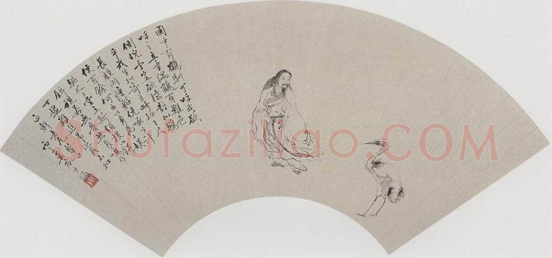 清 黄少梅 《调鹤图扇面》 书画作品
