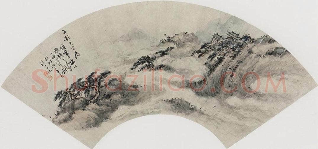 清 黄少梅 《云芩高阁图扇面》 书画作品