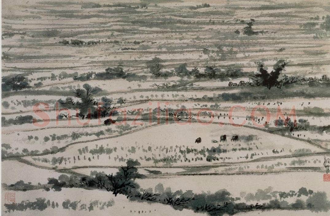清 黄般若 《沃野春耕图横幅》 书画作品