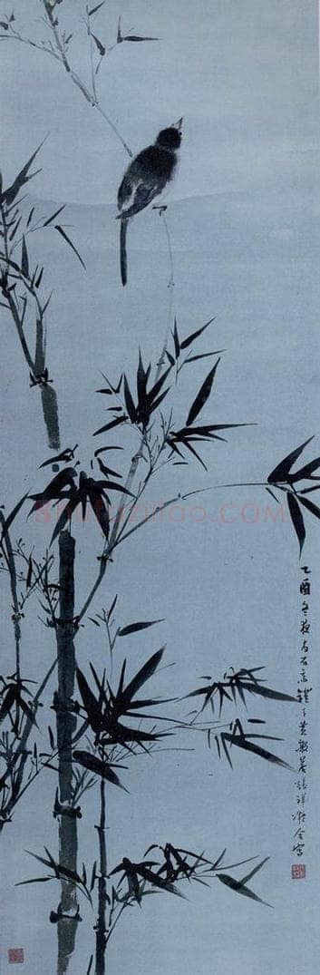 清 黄般若 《竹鸟图轴》 书画作品
