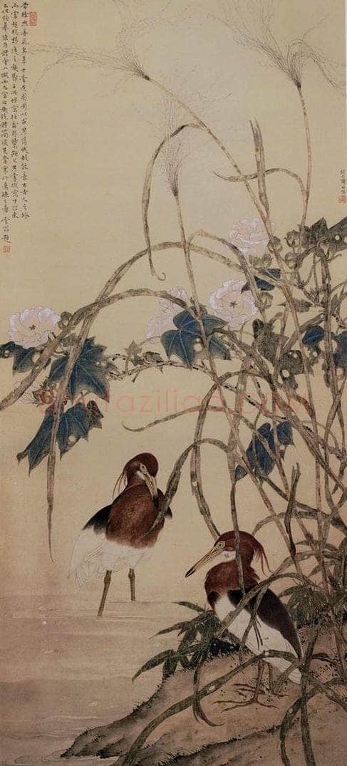 清 邓白 《秋汀野鹭图轴》 书画作品