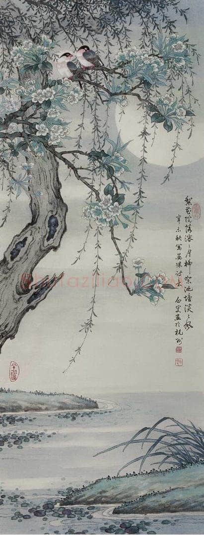 清 邓白 《梨花院落溶溶月图轴》 书画作品