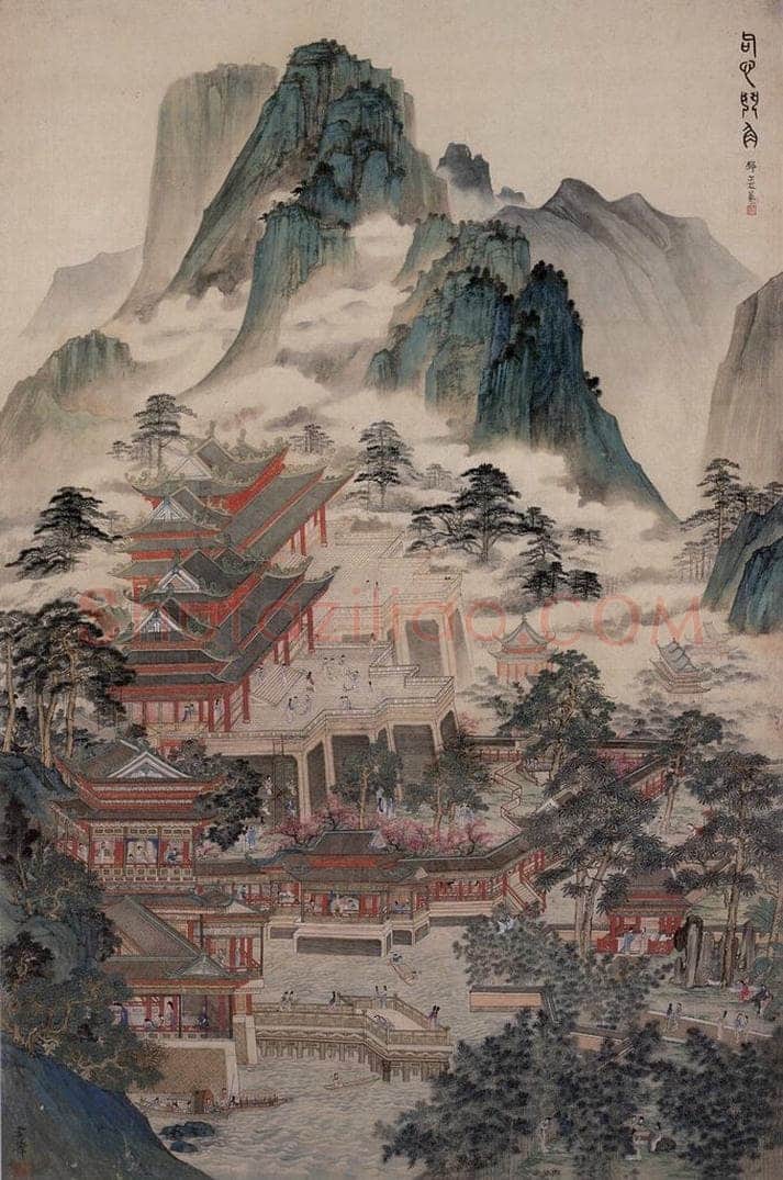 清 李汛萍 《勾心斗角图轴》 书画作品