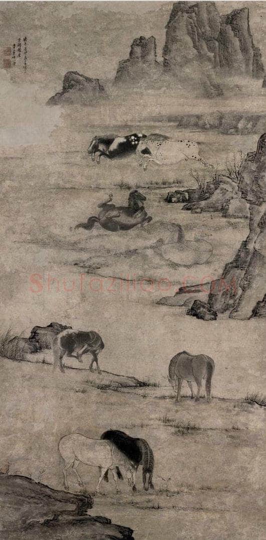 清 张穆 《八骏图轴》 书画作品