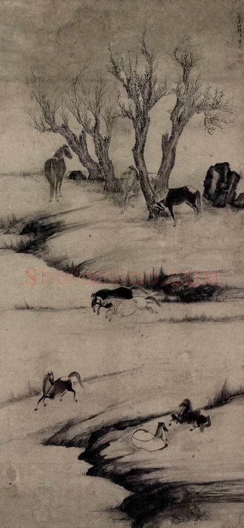 清 张穆 《八骏图轴》 书画作品