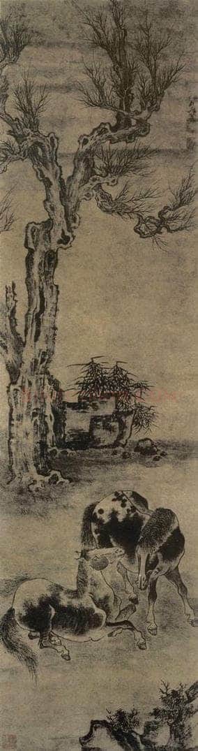 清 张穆 《枯木双马图轴》 书画作品