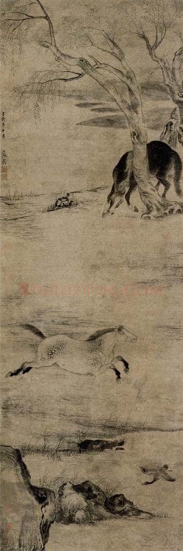 清 张穆 《双马图轴》 书画作品