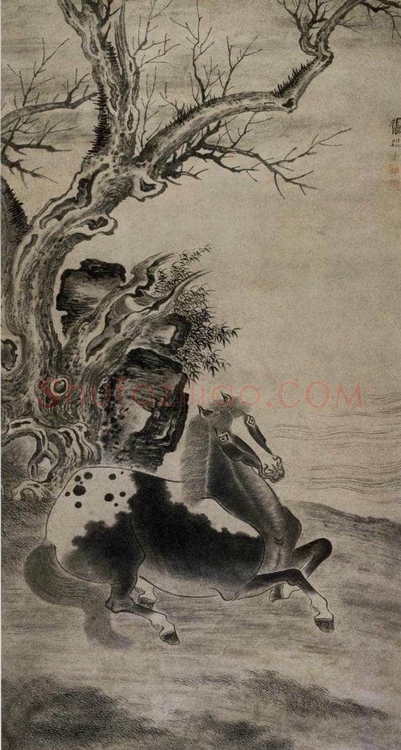 清 张穆 《古木名驹图轴》 书画作品