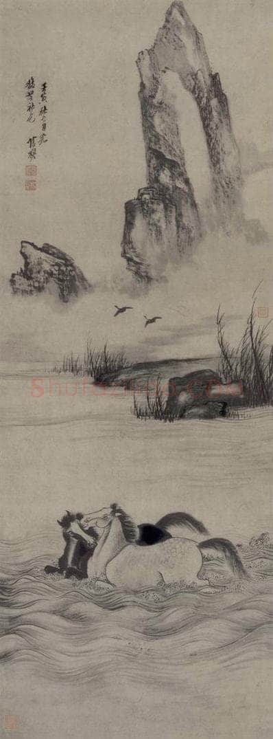 清 张穆 《沐马图轴》 书画作品