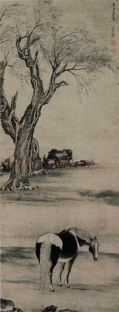 清 张穆 《柳坡憩马图轴》 书画作品