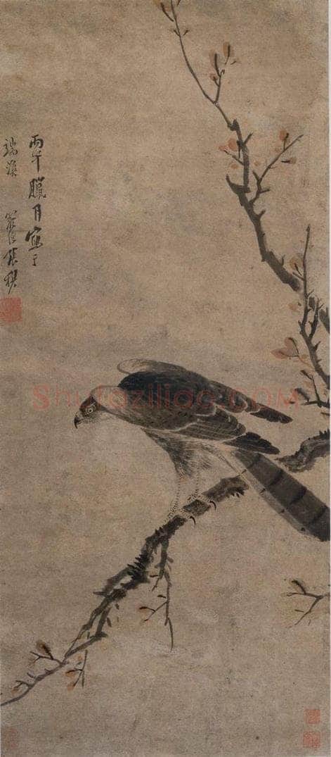 清 张穆 《秋书老鹰图轴》 书画作品