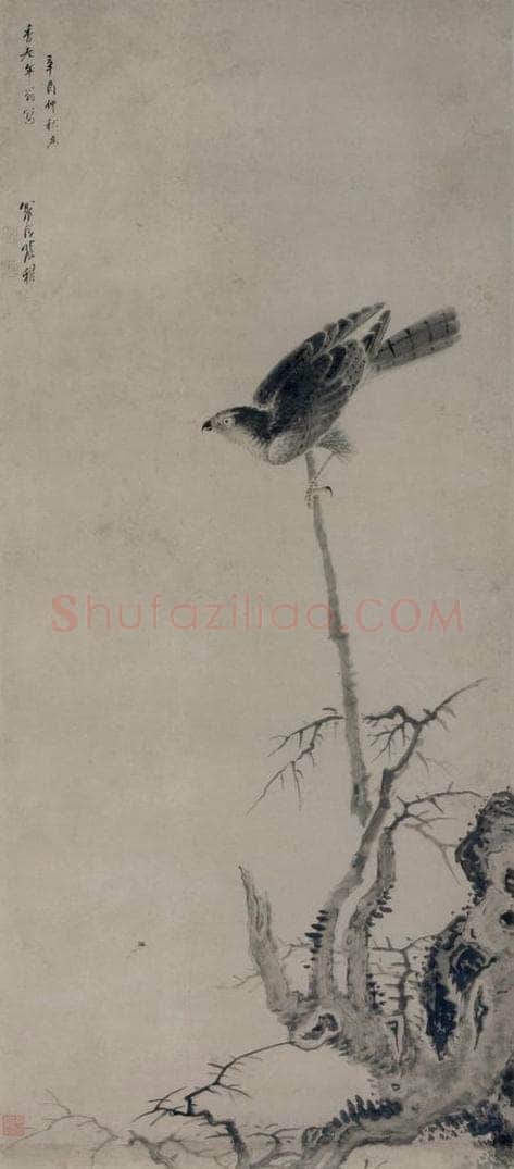 清 张穆 《枯树苍鹰图轴》 书画作品